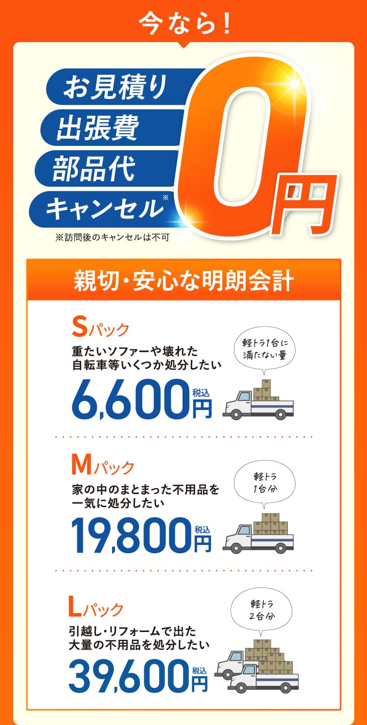 今ならお見積もり、出張費、部品代、キャンセル0円。親切・安心な明朗会計